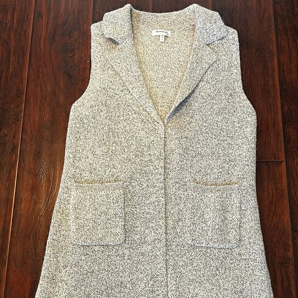 Monteau Los Angeles Beige Heather Oatmeal Collared Long tunic Sweater Vest S - Picture 1 of 8